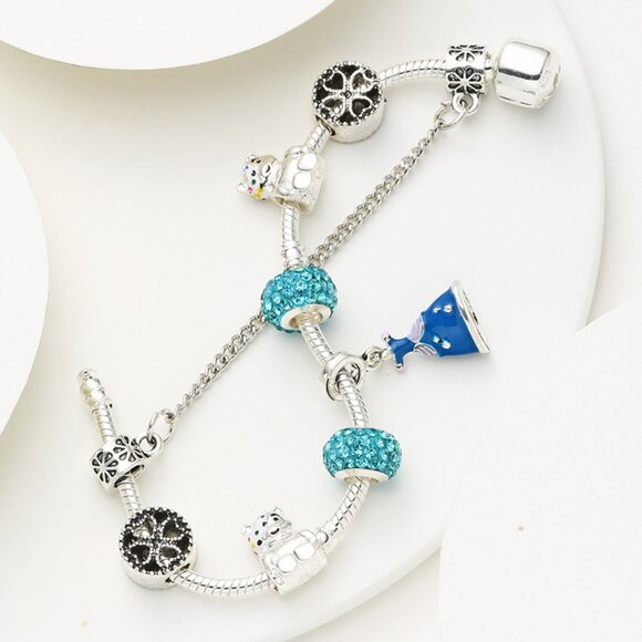 Blue princess dress bracelet with large perforated alloy beads - Picture 4 of 5